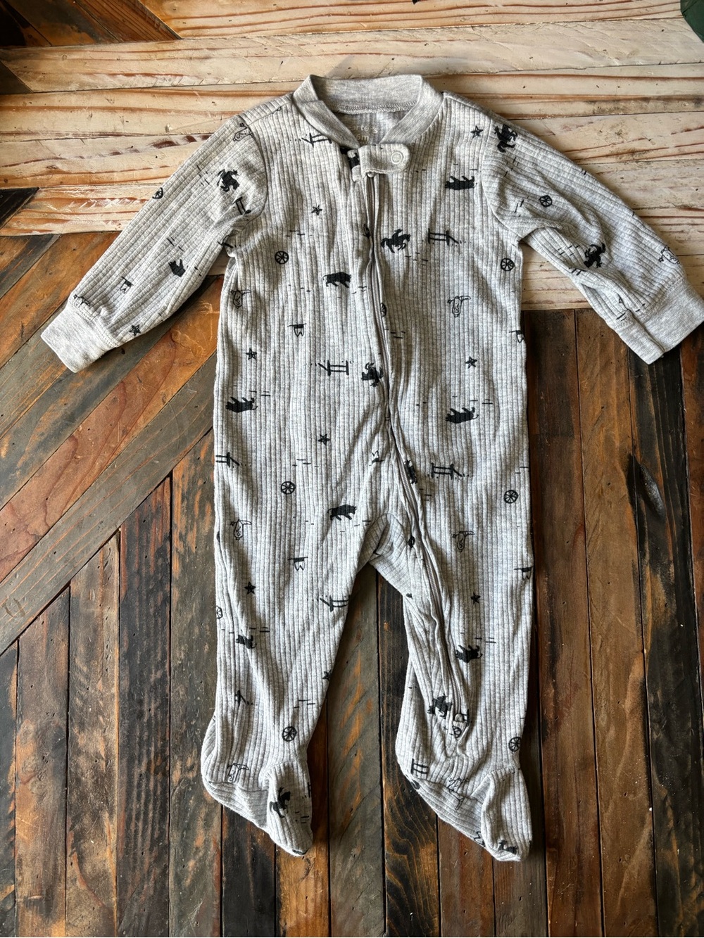 Baby Cowboy 2-Way Zip Ribbed Sleep & Play Pajamas